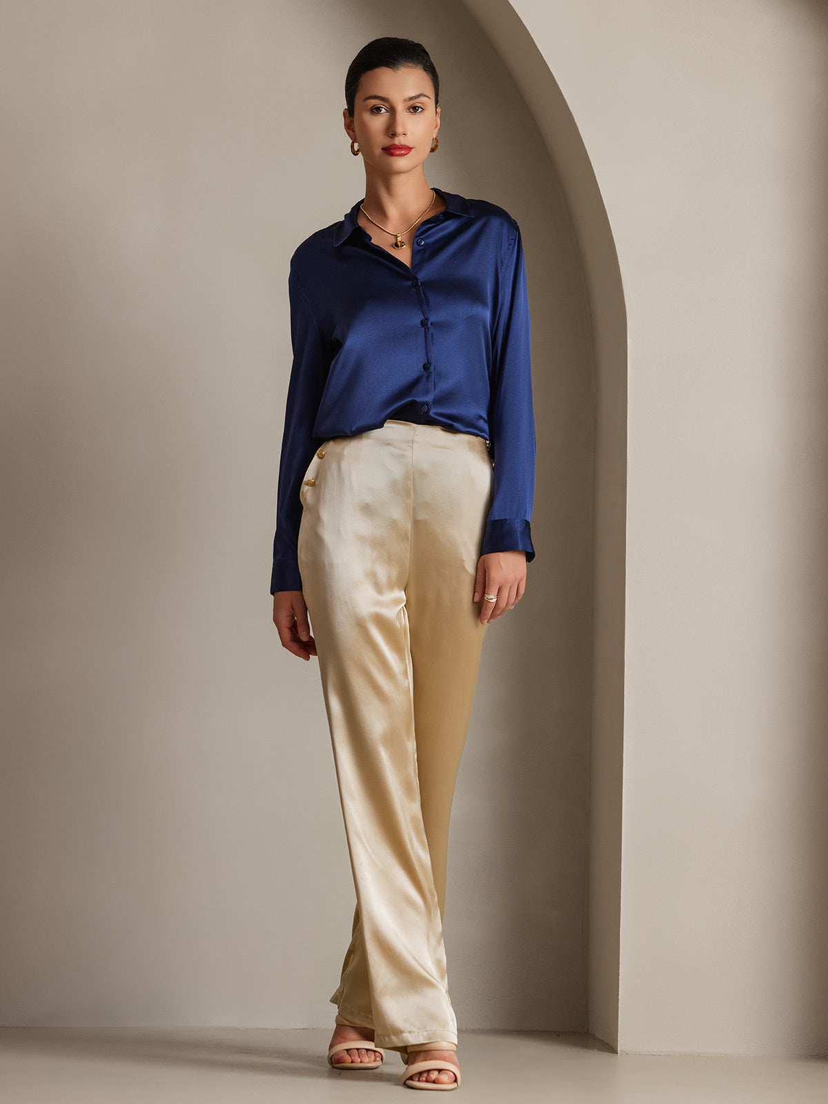 [Mørkeblå] SilkSilky-DK Silke Womens Shirt 003