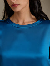 [Blågrøn] SilkSilky-DK 3/4 Sleeve Round Neck Kjole 004