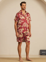 [Vinrød Drage] SilkSilky-DK Short Sleeve Notch Collar Pyjamas til Mænd 006