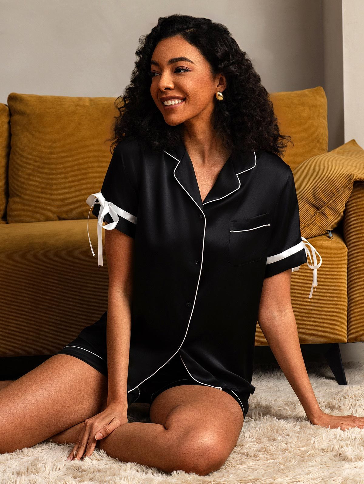 [Sort] SilkSilky-DK Silke Short Sleeve Revers Dame Pyjamas 007