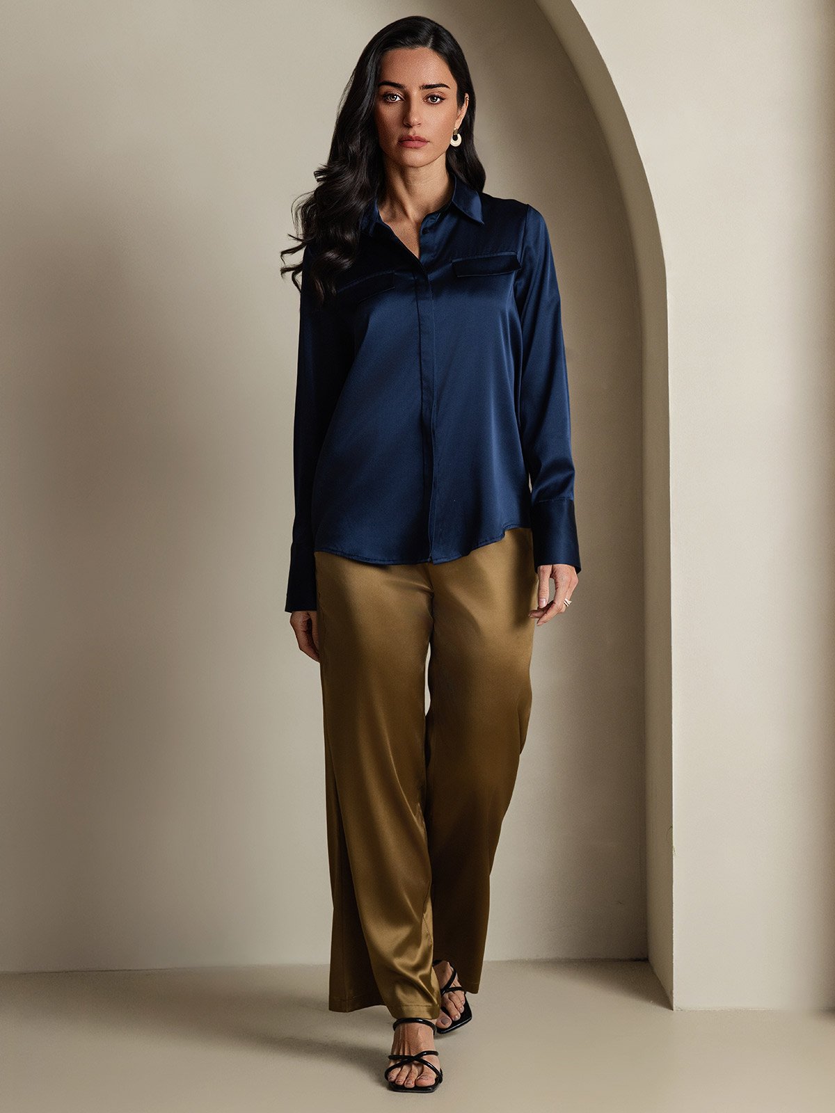 SilkSilky-DK 19Momme Silke Womens Shirt Mørkeblå 007