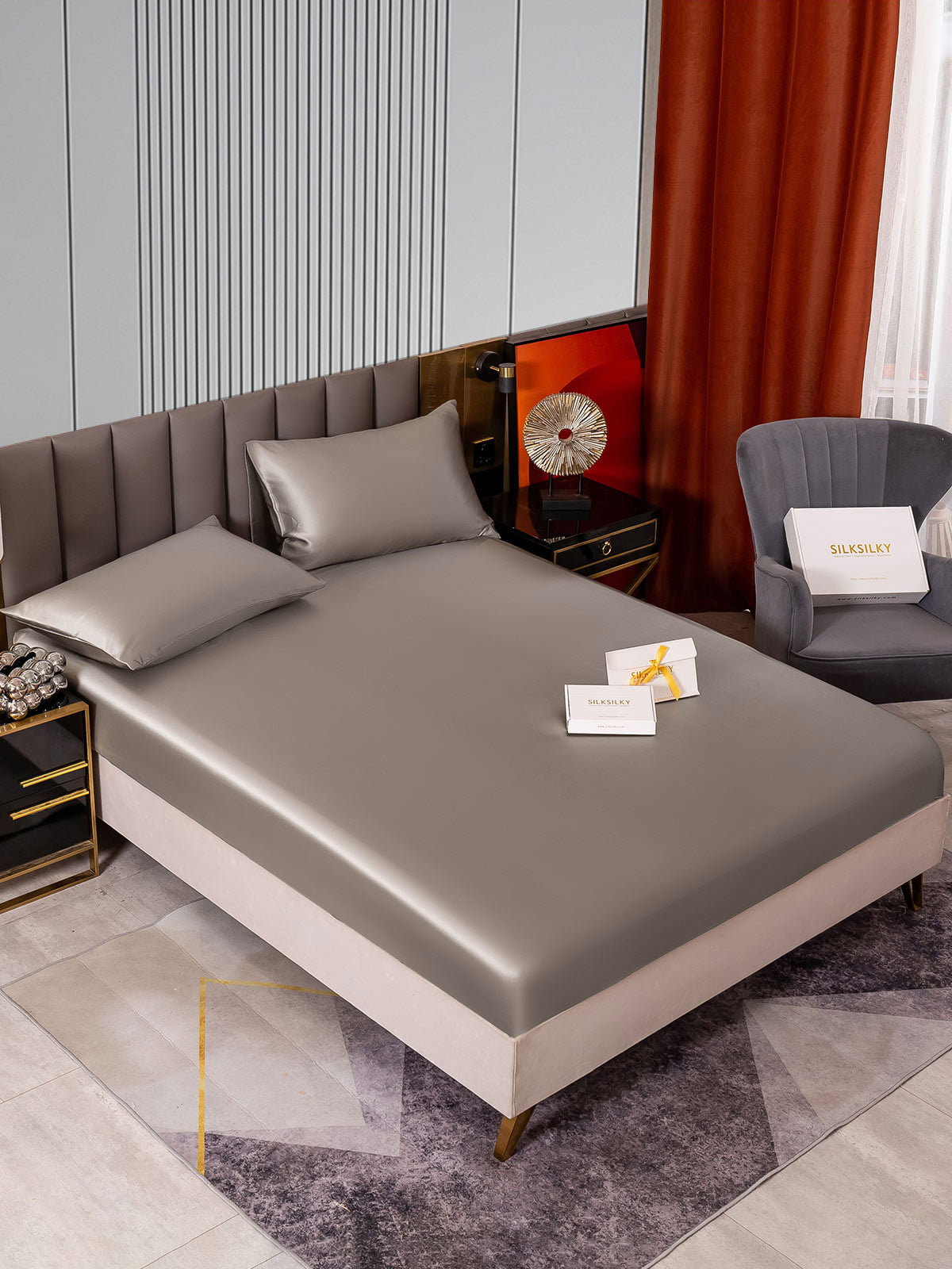 [Grå] SilkSilky-DK 22Momme Bedding Set 002