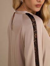 [Tan] SilkSilky-DK Long Sleeve Keyhole Neck Damebluser 005