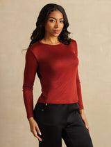 [Brændt Mursten] SilkSilky-DK Long Sleeve Crew Neck T-shirt til kvinder 007