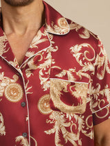 [Vinrød Drage] SilkSilky-DK Short Sleeve Notch Collar Pyjamas til Mænd 002