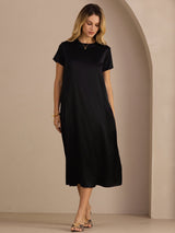 [Sort] SilkSilky-DK Short Sleeve Round Neck Kjole 003