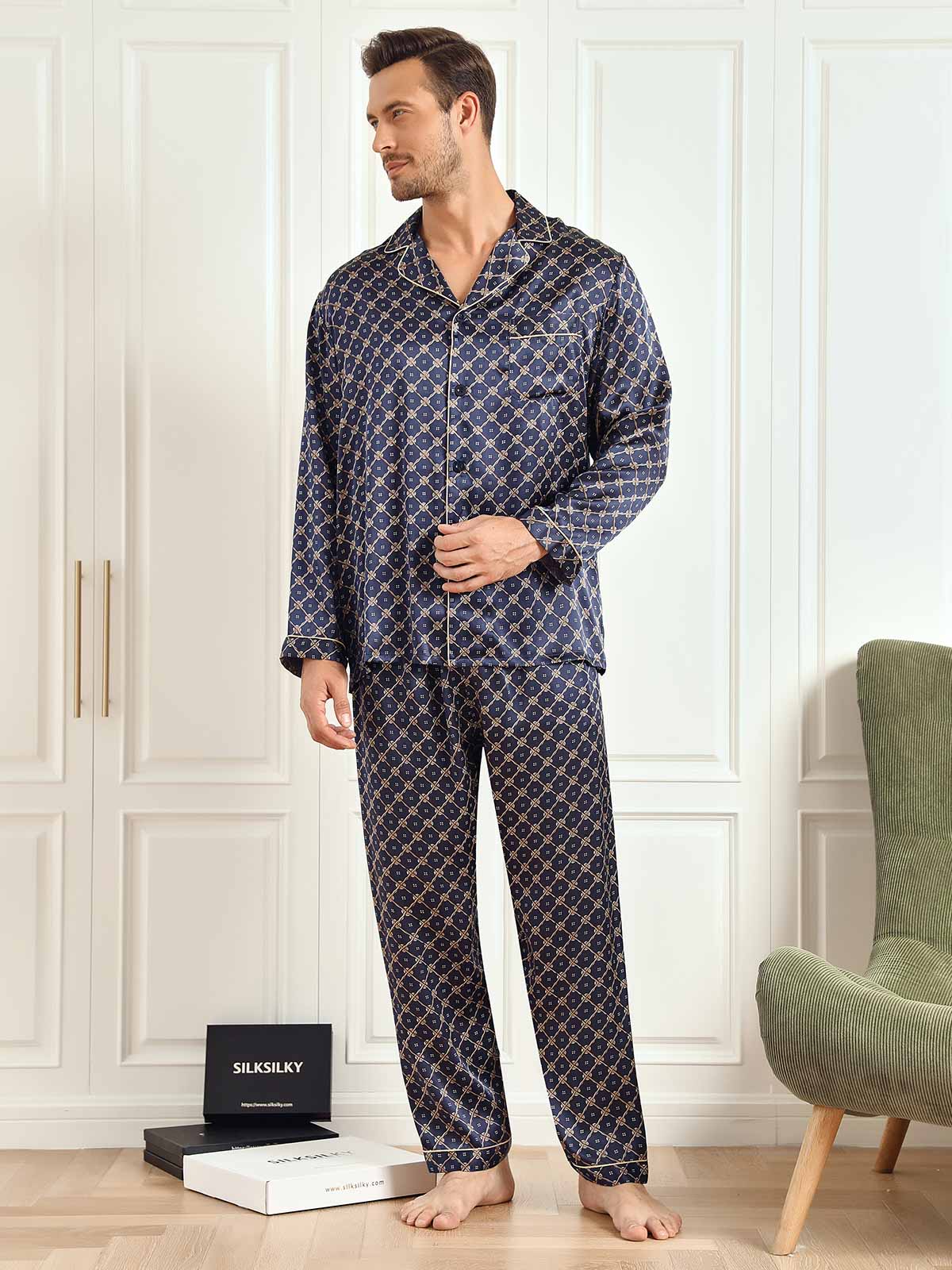 [Marine Kæde] SilkSilky-DK 19Momme Mens Pajamas 006