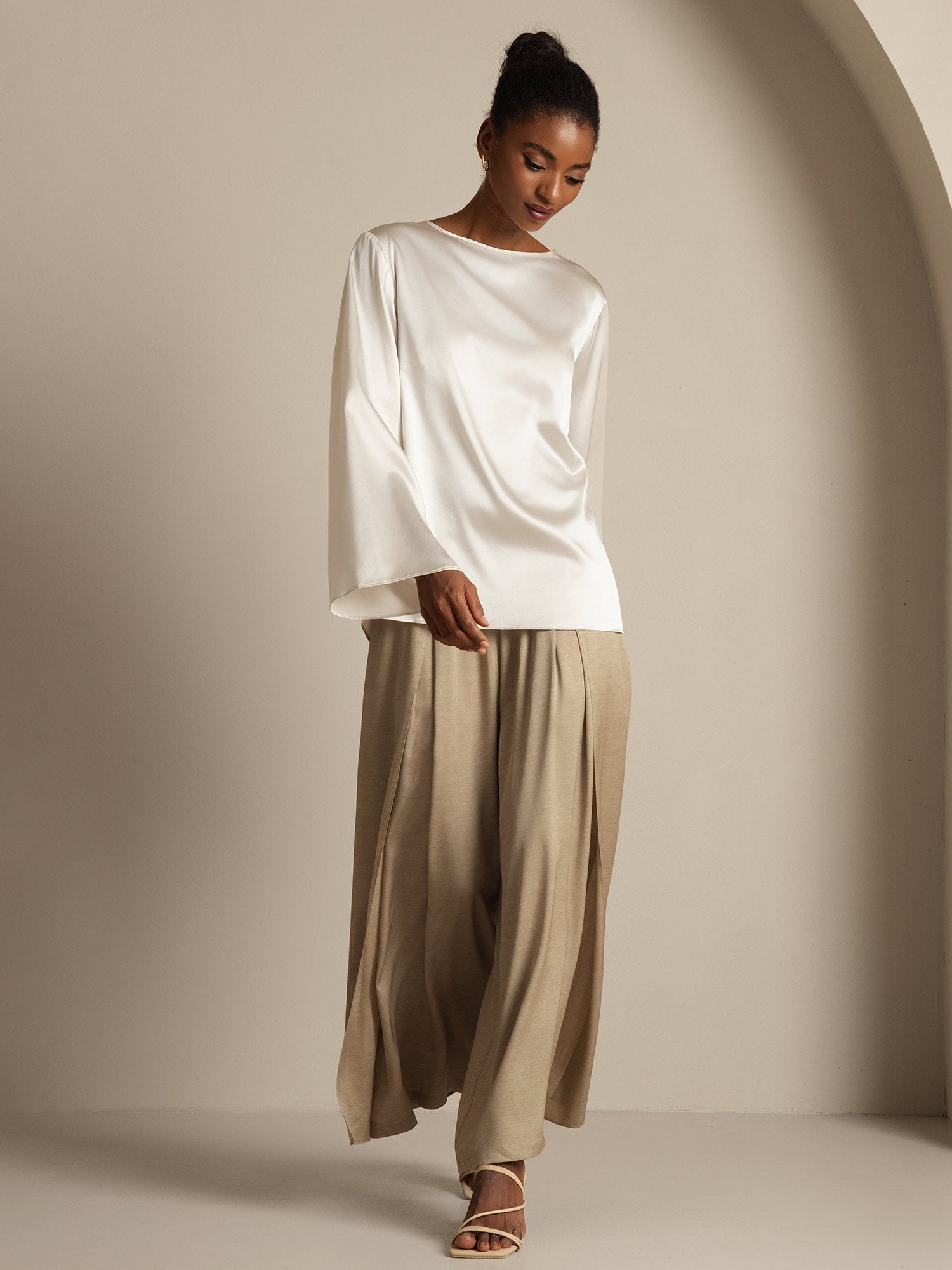 [Lysegrå] SilkSilky-DK 19Momme Silke Womens T-Shirt 005