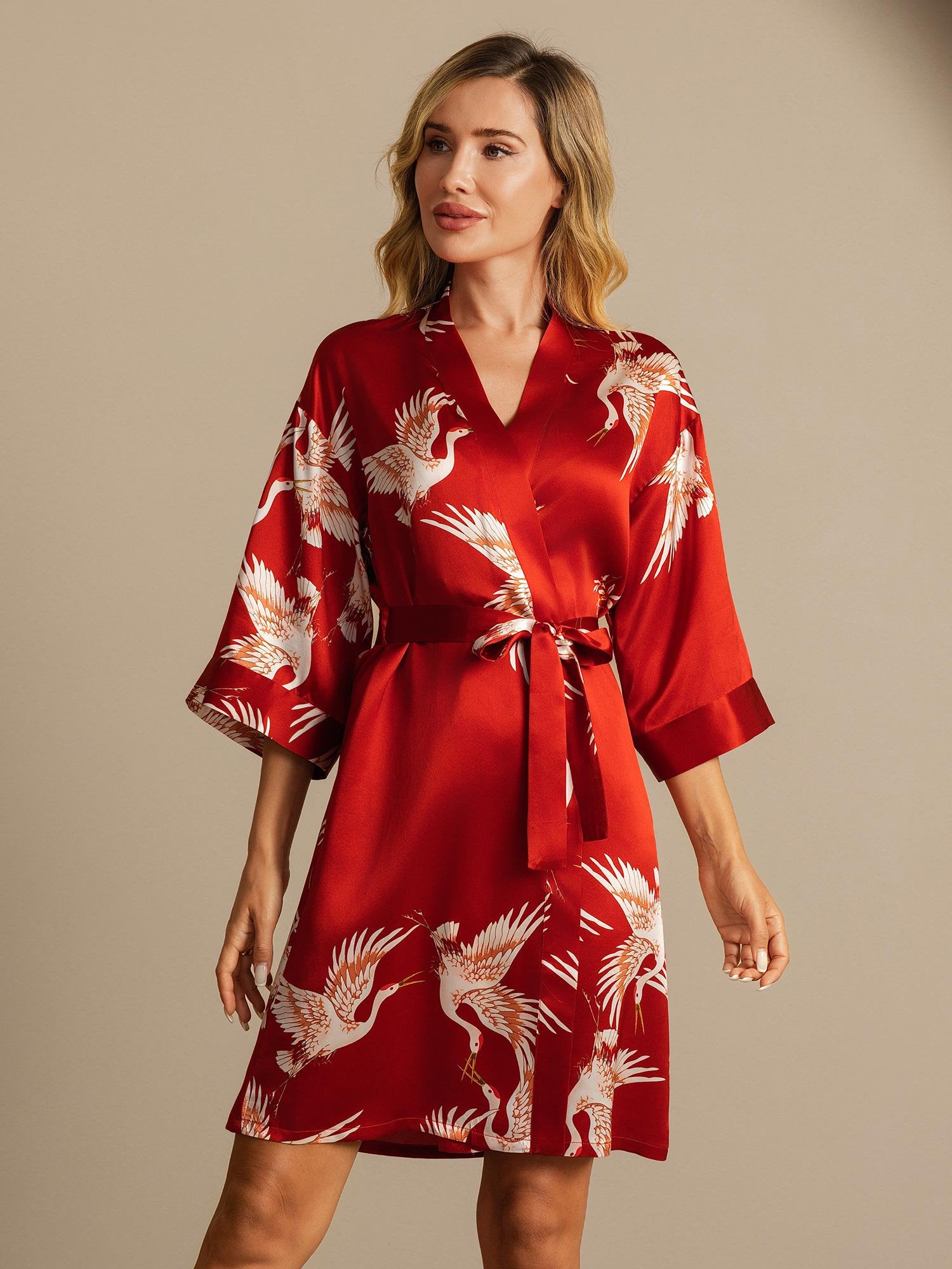 [Mørkerød] SilkSilky-DK 19Momme Silke Womens Robe 007