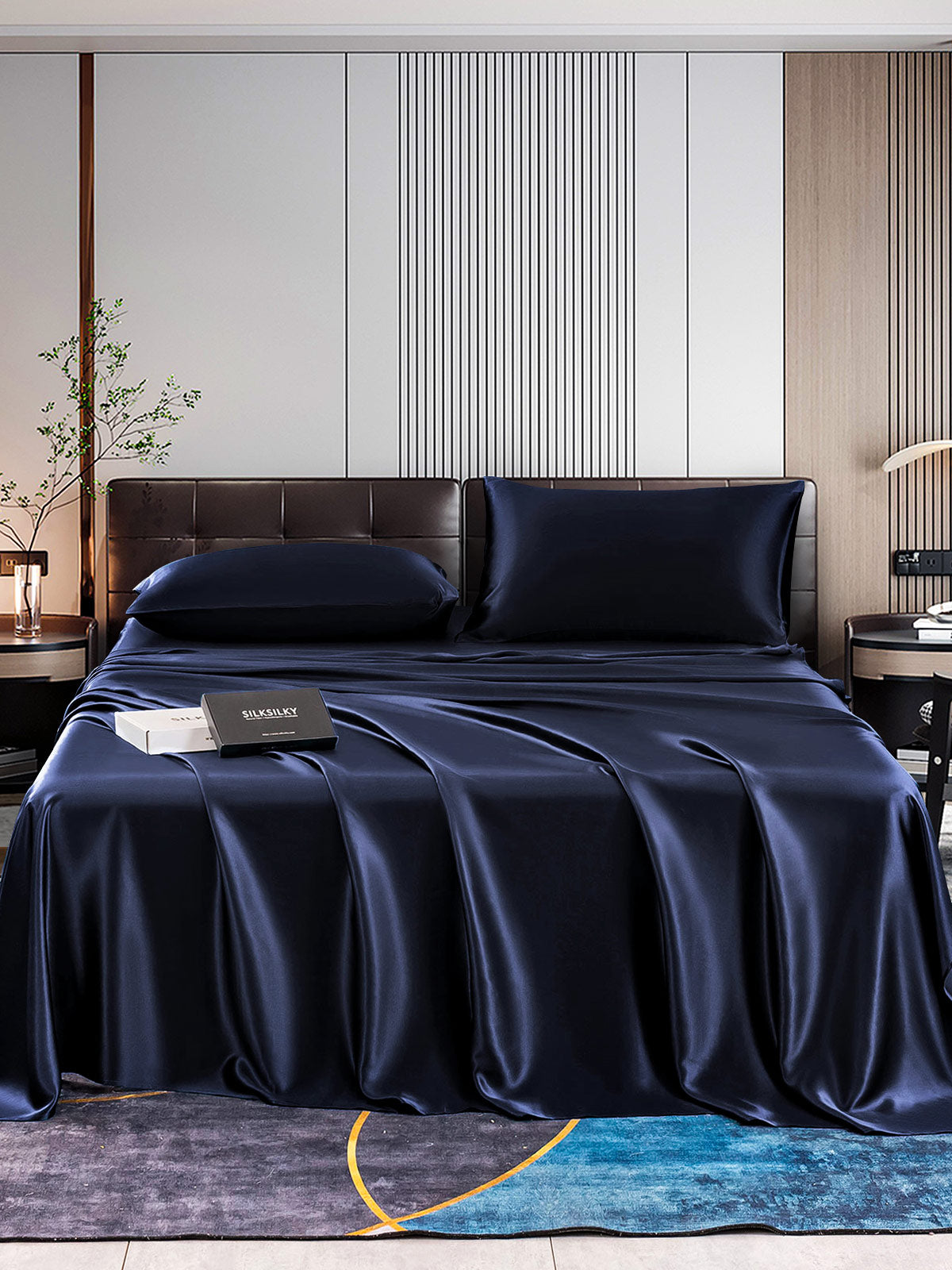 [Mørkeblå] SilkSilky-DK 22Momme Bedding Set 001
