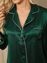 [Grøn] SilkSilky-DK Long Sleeve Lapel Collar Dame Pyjamas 007