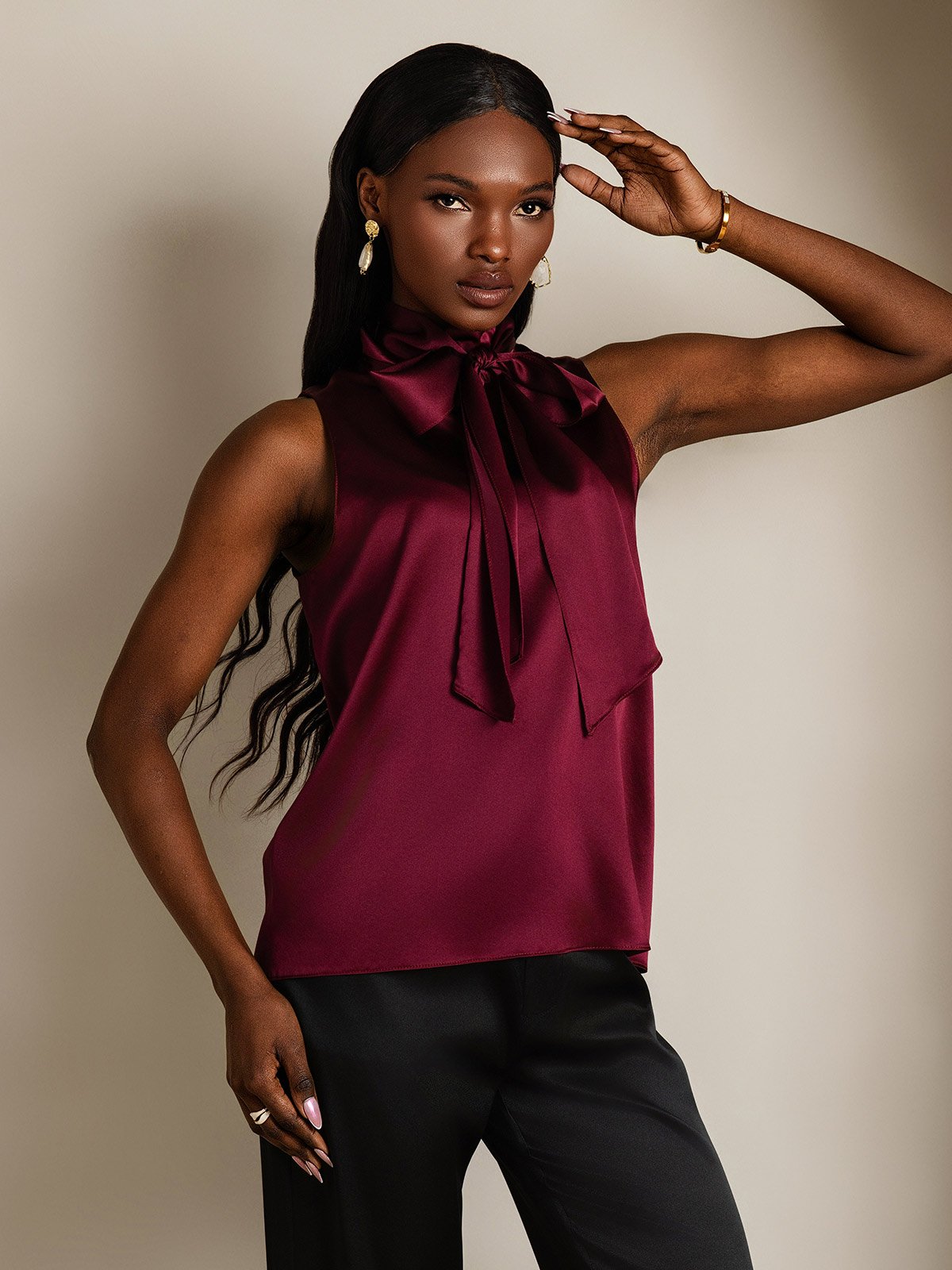 SilkSilky-DK 19Momme Silke Womens Shirt Mørkerød 004