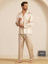 [Champagne] SilkSilky-DK Long Sleeve Lapel Collar Pyjamas til Mænd 005