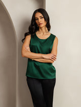 [Mørkegrøn] SilkSilky-DK Sleeveless Round Neck Camisole Top 006