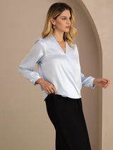 [Lyseblå] SilkSilky-DK Long Sleeve Wrap Damebluser 004