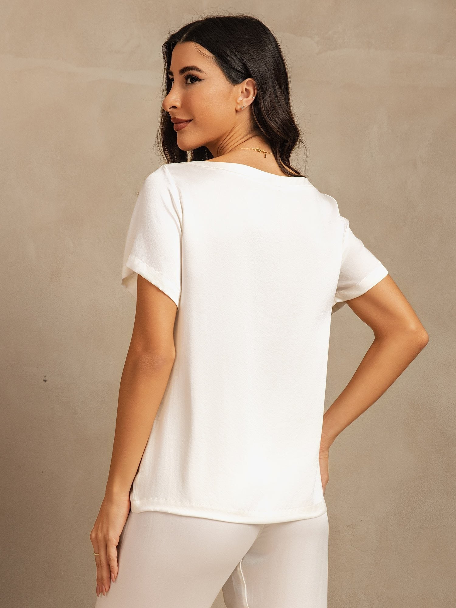 [Hvid] SilkSilky-DK 19Momme Silke Womens Pajamas 002