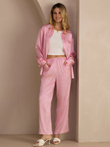[Rosa Nålestribet] SilkSilky-DK Long Sleeve Lapel Collar Women's Outfit Sets 004