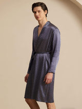 [Marine Ginkgo] SilkSilky-DK Long Sleeve V Neck Morgenkåbe til Mænd 005