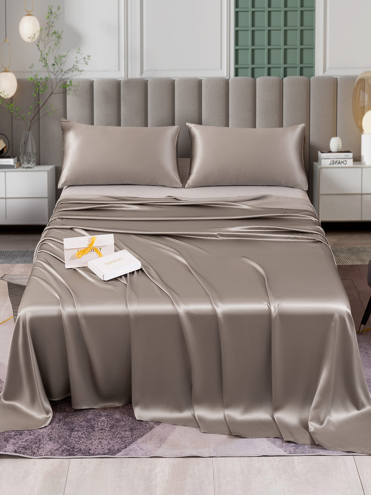 [Grå] SilkSilky-DK 25Momme Bedding Set 001