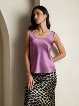 [Mørke Lilla] SilkSilky-DK 19Momme Ærmeløs Dyb Rund Halsudskæring Camisole Top 001