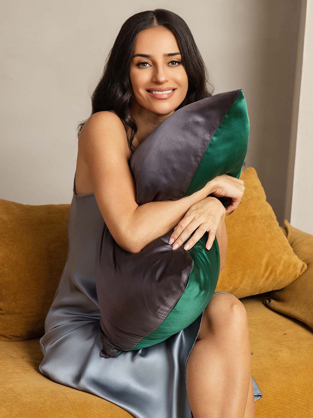 [Mørkegrøn+Mørkegrå] SilkSilky-DK 19Momme Pillowcase 003