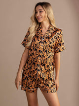 [Sort Tiger] SilkSilky-DK Short Sleeve Lapel Collar Dame Pyjamas 001