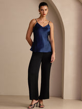 [Mørkeblå] SilkSilky-DK Sleeveless V Neck Camisole Top 005