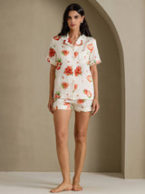 [Hvidt Jordbær] SilkSilky-DK Short Sleeve Notch Collar Dame Pyjamas 006
