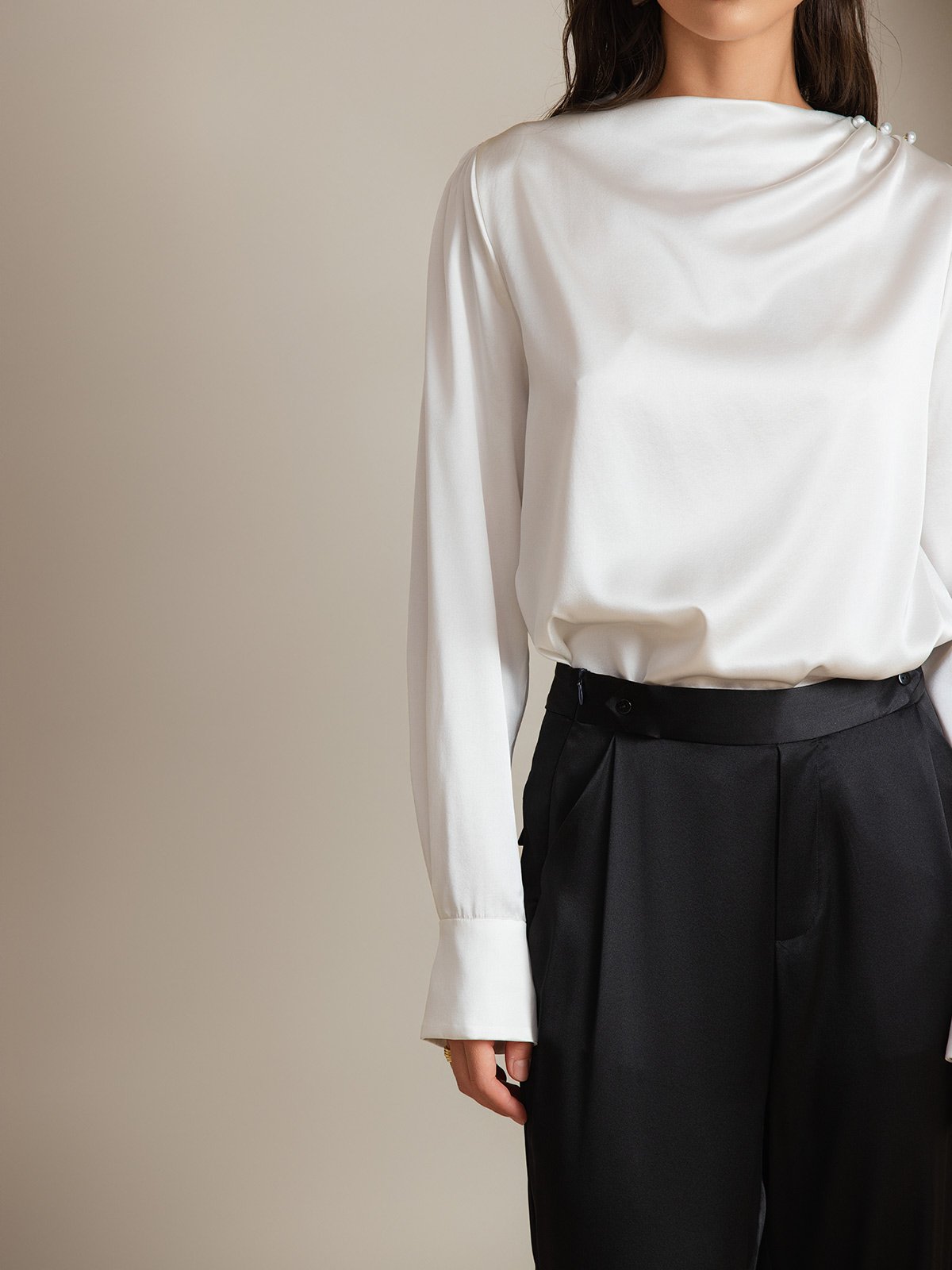 [Hvid] SilkSilky-DK 19Momme Silke Womens Shirt 004