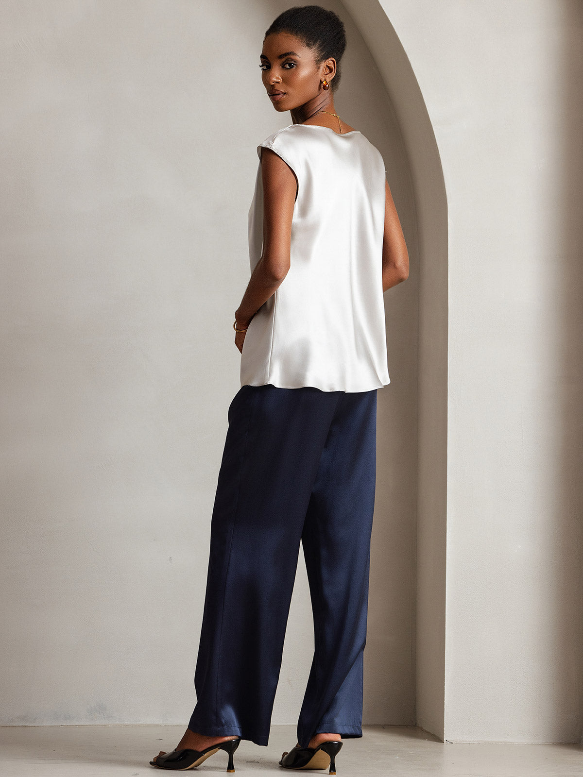 [Lysegrå] SilkSilky-DK 19Momme Silke Womens T-Shirt 004