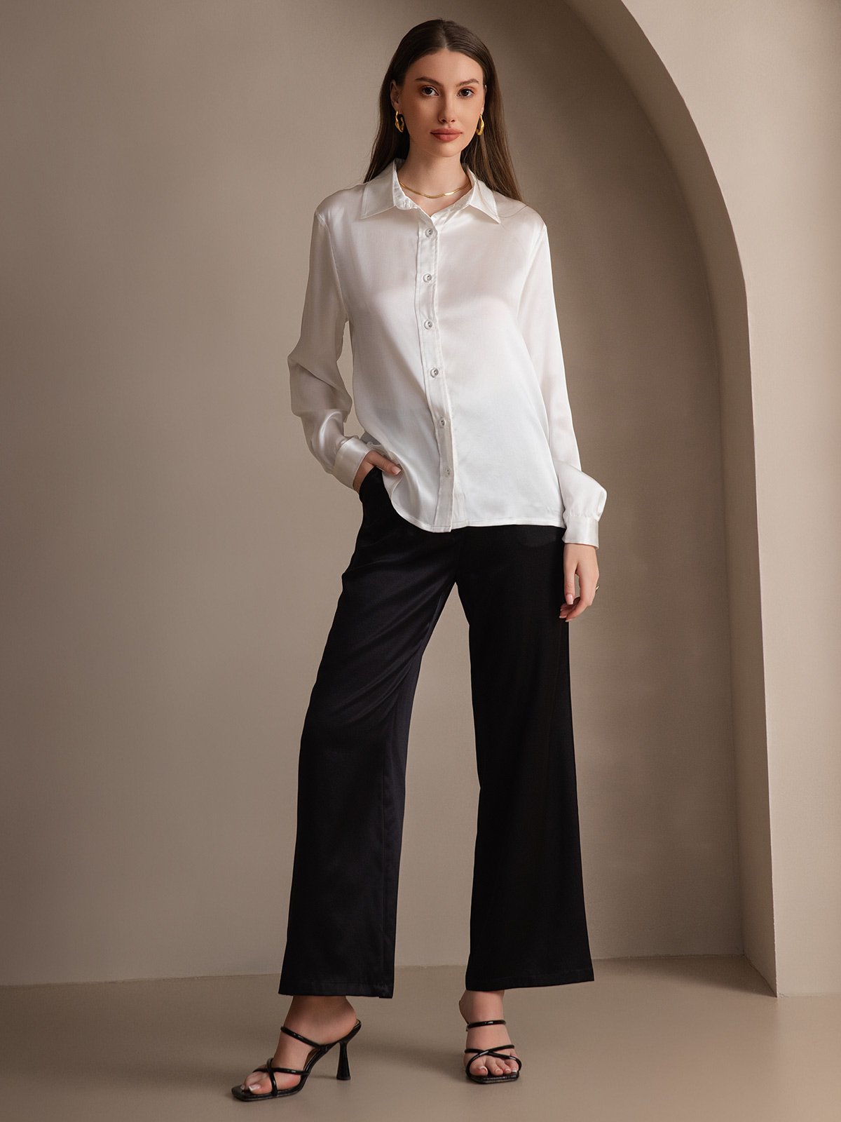 SilkSilky-DK 19Momme Silke Womens Shirt Hvid 007