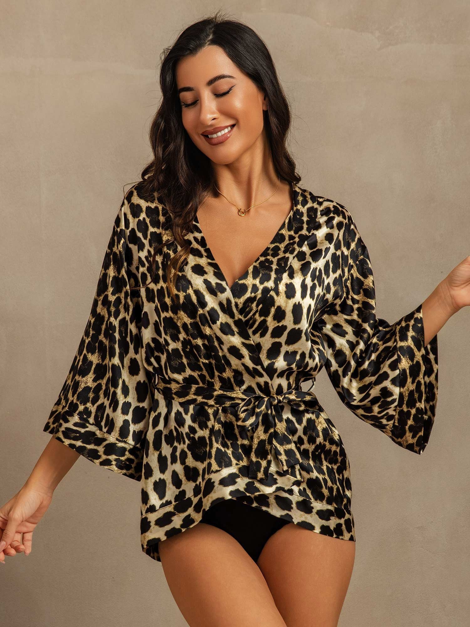 [Leopard] SilkSilky-DK 19Momme Silke Womens Robe 001,