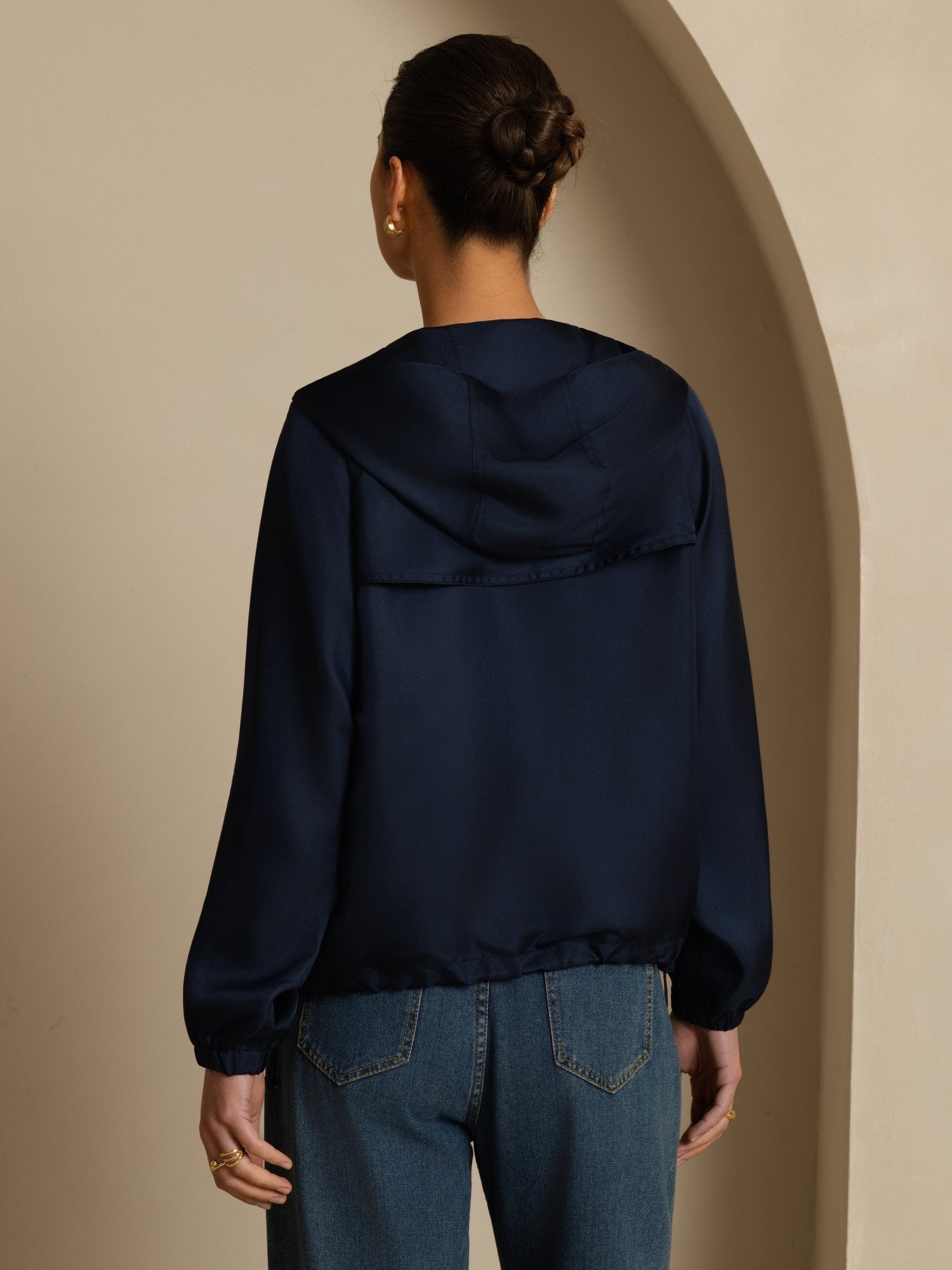 [Mørkeblå] SilkSilky-DK Langærmet Høj Hals Overtøj til Kvinder 002