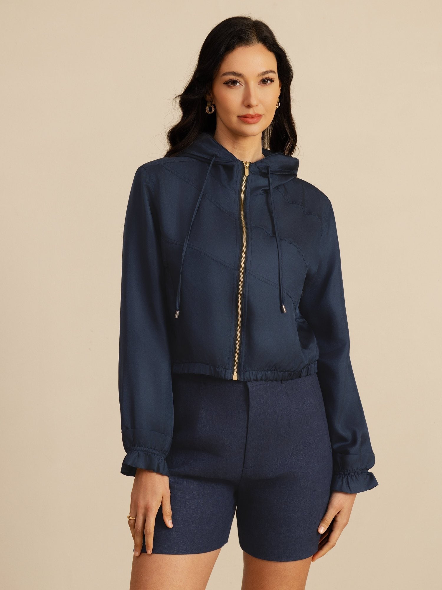 [Mørkeblå] SilkSilky-DK 18Momme Langærmet Høj Hals Overtøj til Kvinder 004