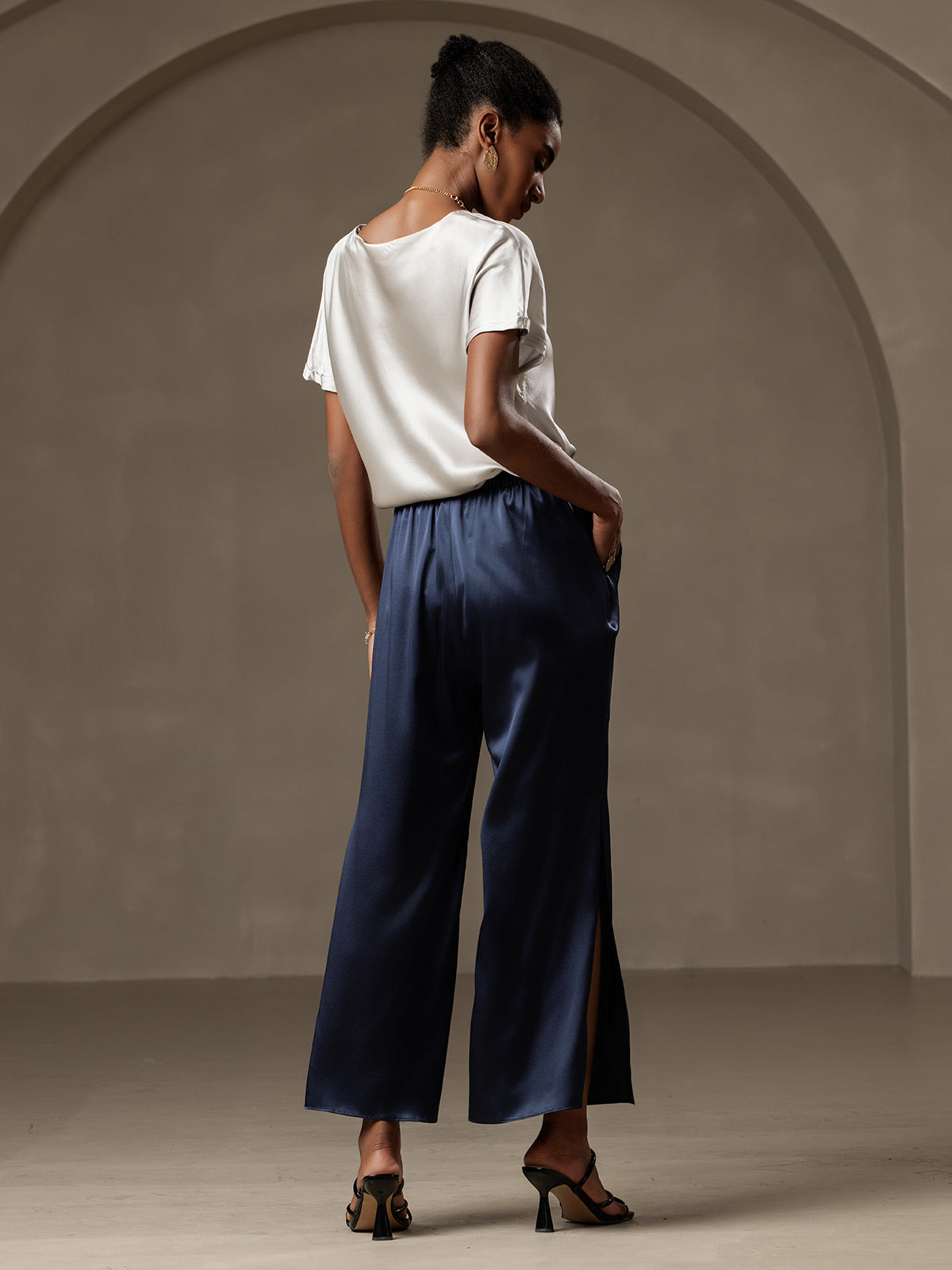 [Lysegrå] SilkSilky-DK 19Momme Silke Womens T-Shirt 007