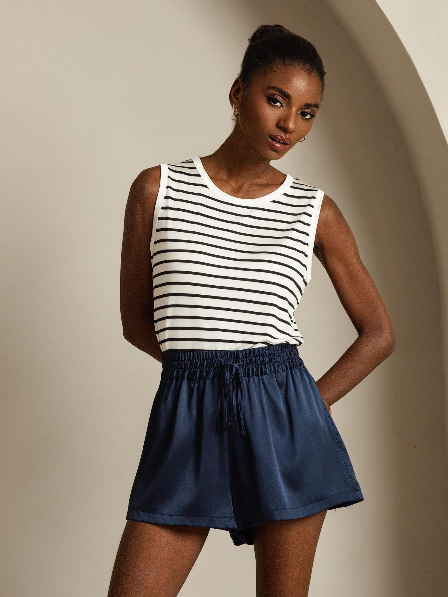 [Hvid Stribe] SilkSilky-DK Silke Camisoles 007