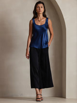[Mørkeblå] SilkSilky-DK 19Momme Ærmeløs Dyb Rund Halsudskæring Camisole Top 007