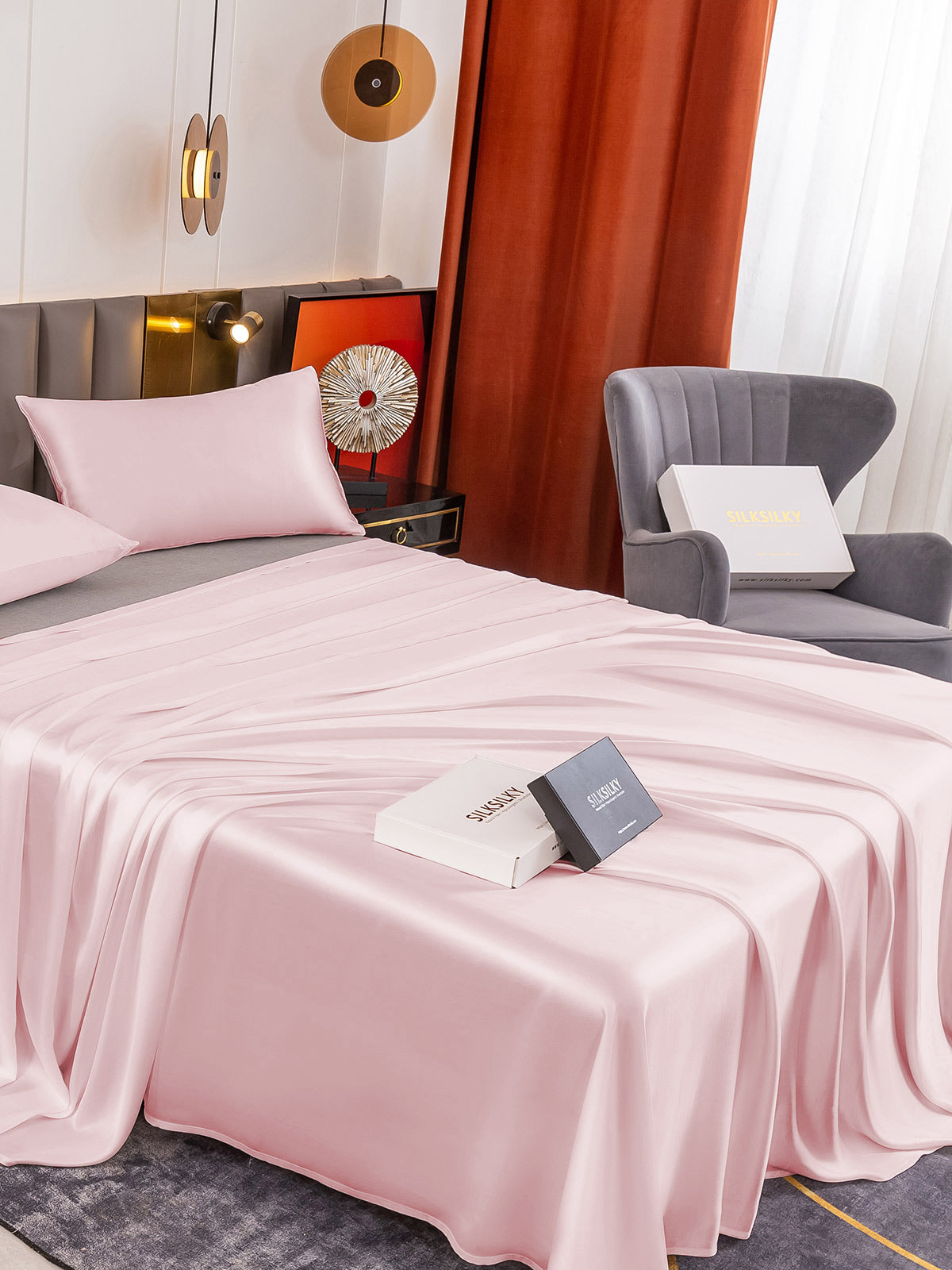 [Lyserød] SilkSilky-DK 19Momme Bedding Set 004