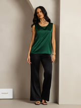 [Mørkegrøn] SilkSilky-DK Sleeveless Round Neck Camisole Top 009