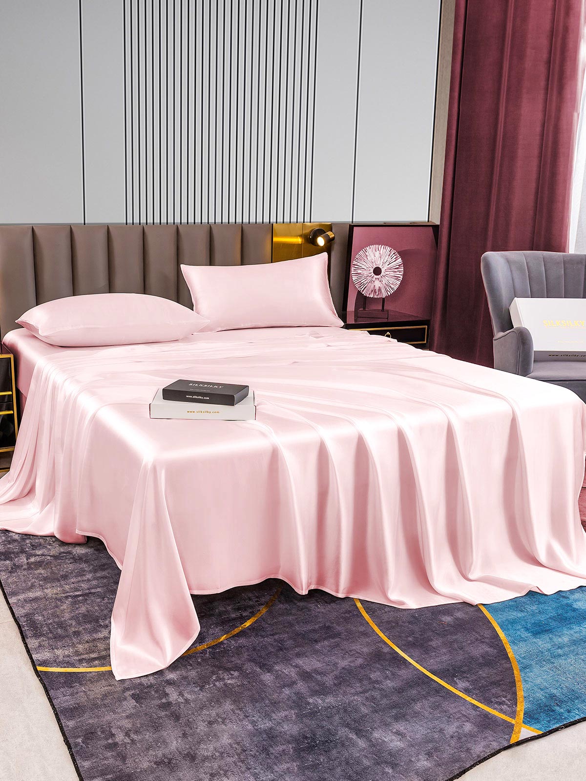 [Lyserød] SilkSilky-DK 22Momme Bedding Set 003