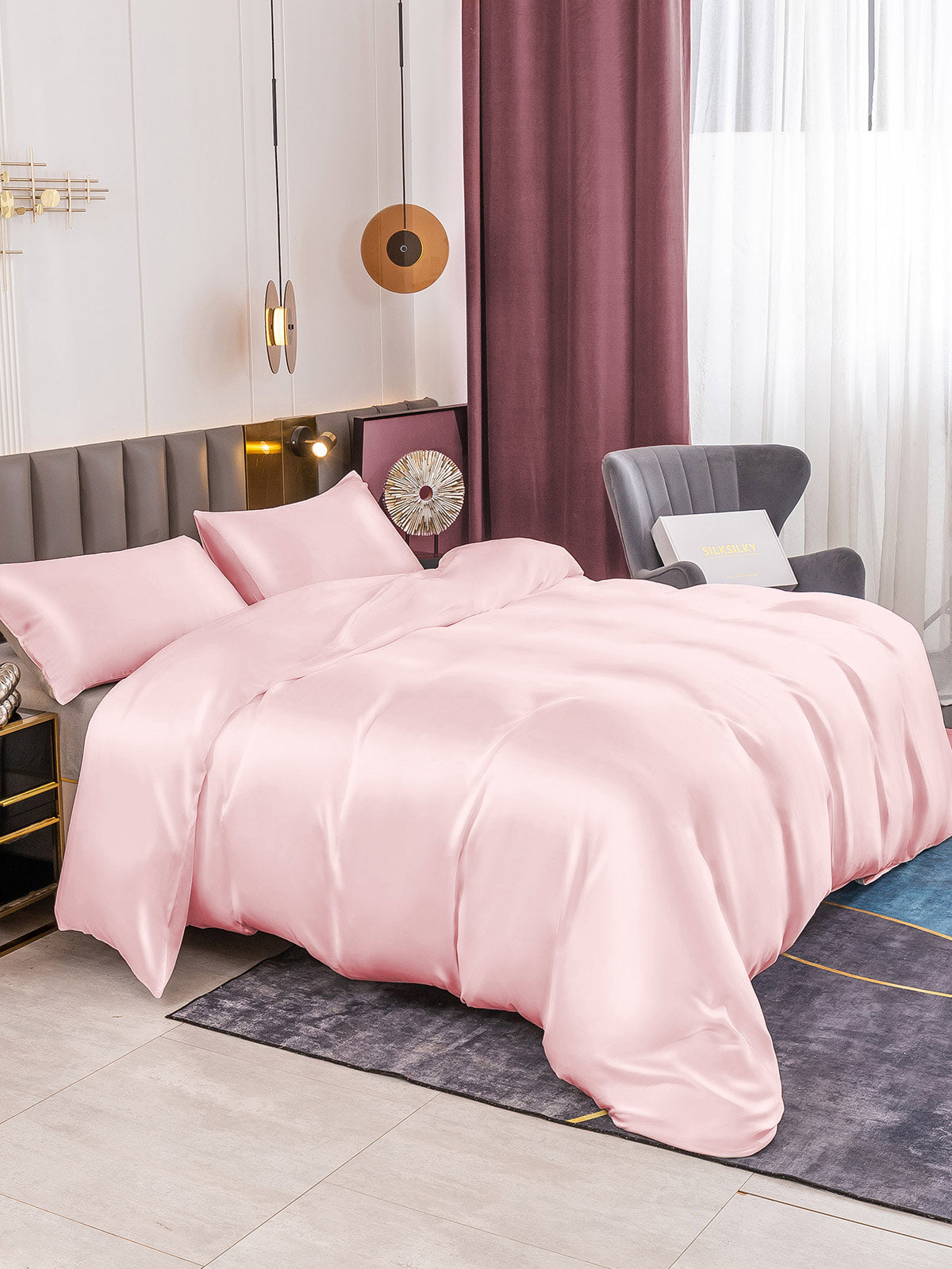 [Lyserød] SilkSilky-DK 19Momme Bedding Set 005