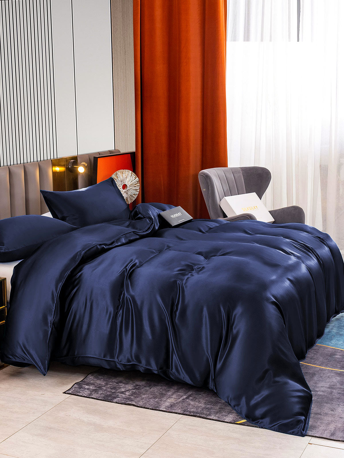 [Mørkeblå] SilkSilky-DK 22Momme Bedding Set 003