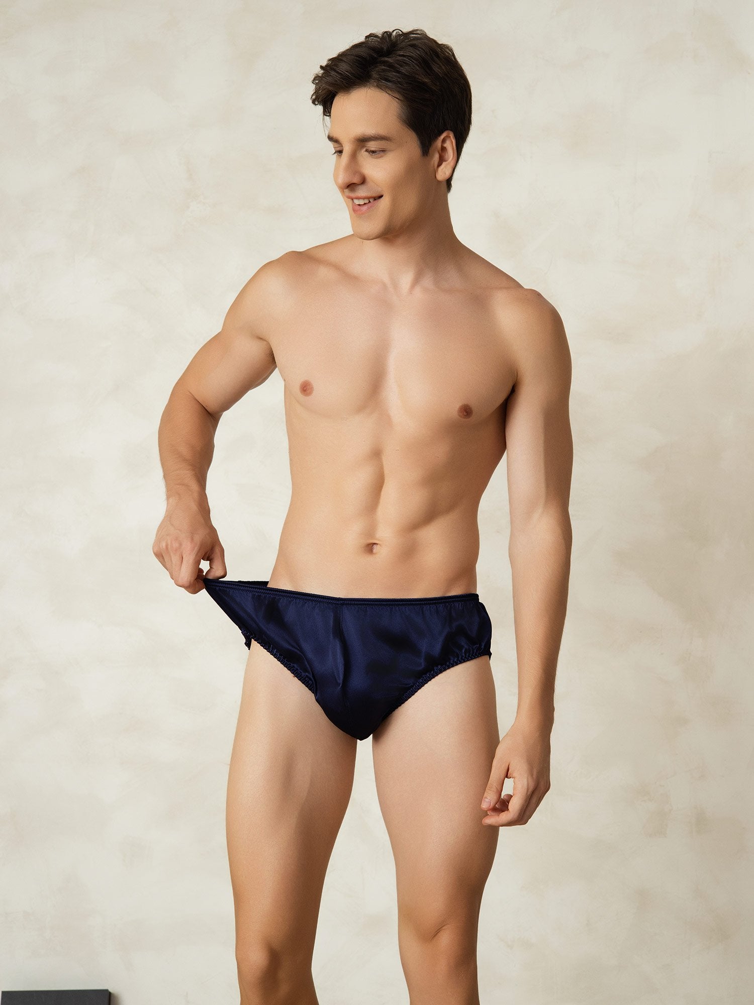 [Mørkeblå] SilkSilky-DK Silke Mens Underwear 005