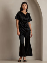 [Sort] SilkSilky-DK Short Sleeve Cowl Neck Damebluser 003