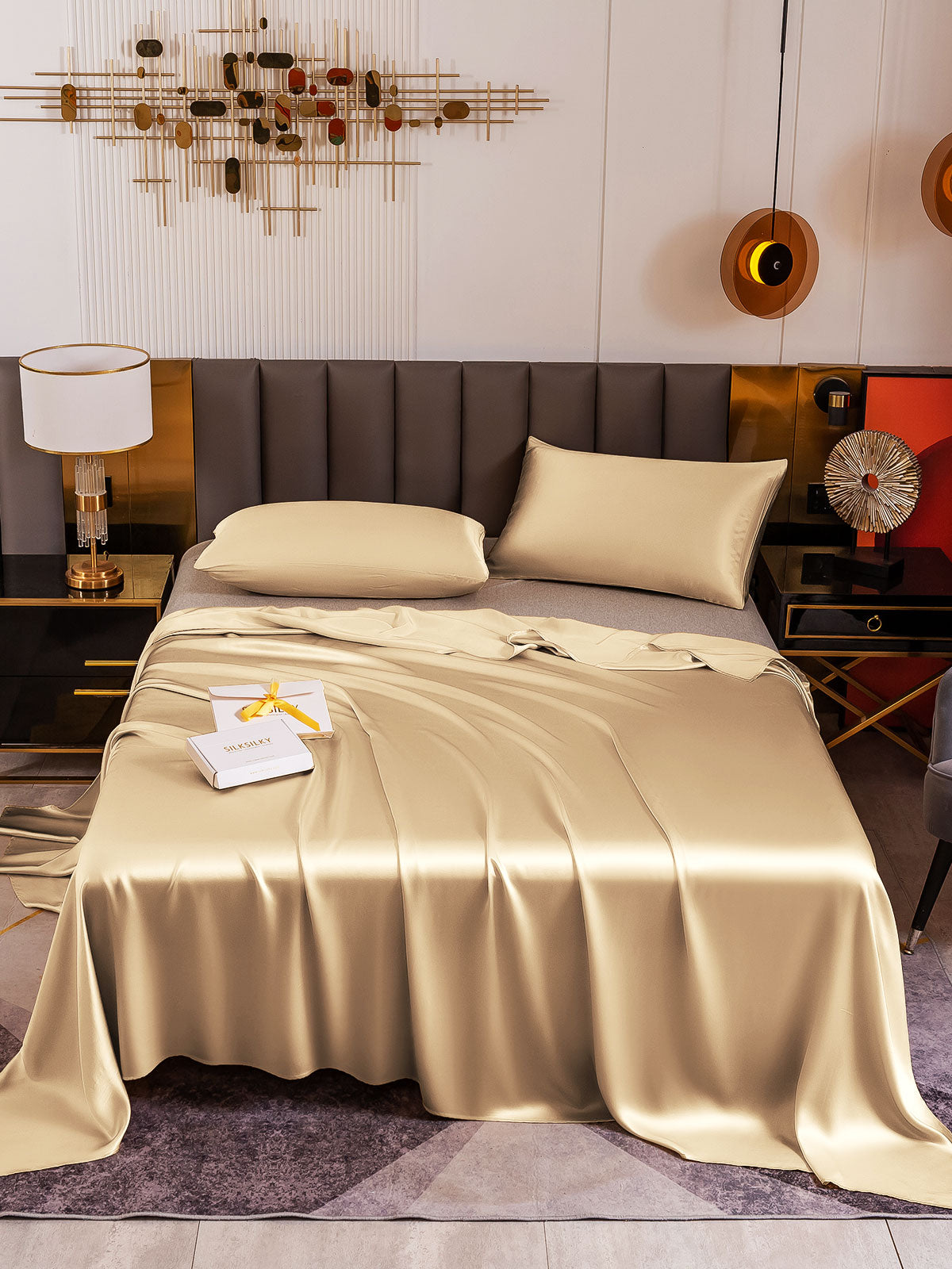 [Beige] SilkSilky-DK 19Momme Bedding Set 002