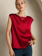 [Vin] SilkSilky-DK Cap Sleeve Round Neck T-shirt til kvinder 003
