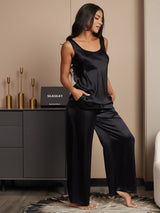 [Sort] SilkSilky-DK Ærmeløs Firkantet Udskæring Camisole Sæt 004