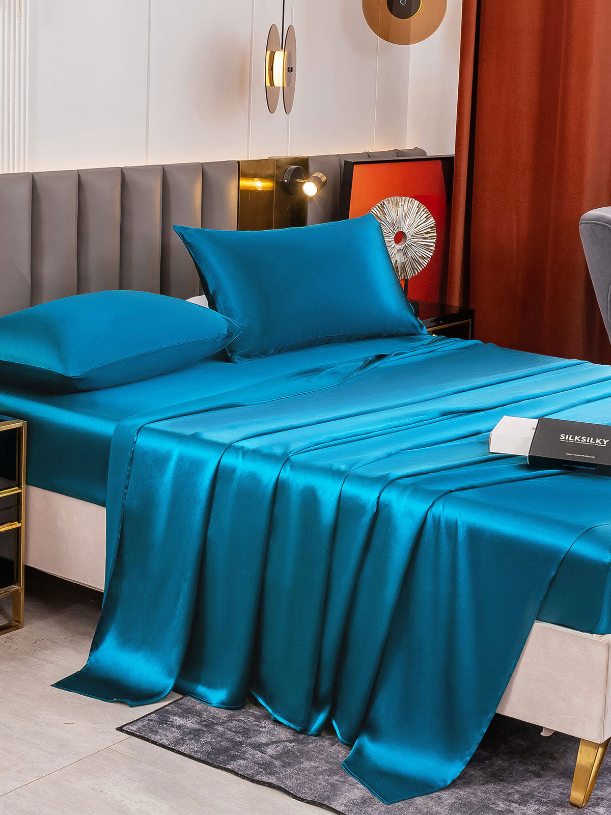 [Blågrøn] SilkSilky-DK 19Momme Bedding Set 005