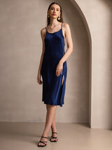[Mørkeblå] SilkSilky-DK Sleeveless Kjole 004