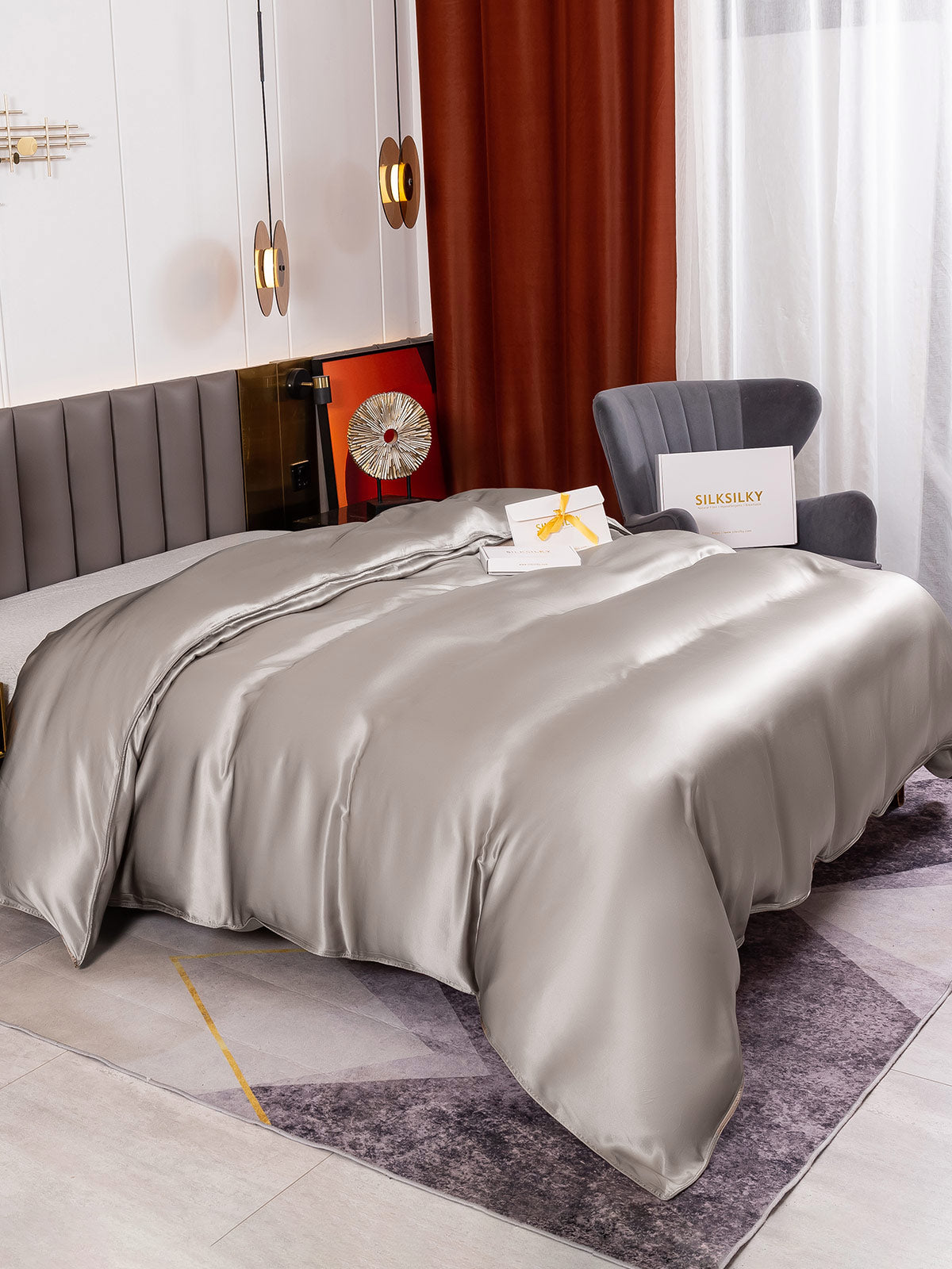 [Grå] SilkSilky-DK 19Momme Duvet Cover 003